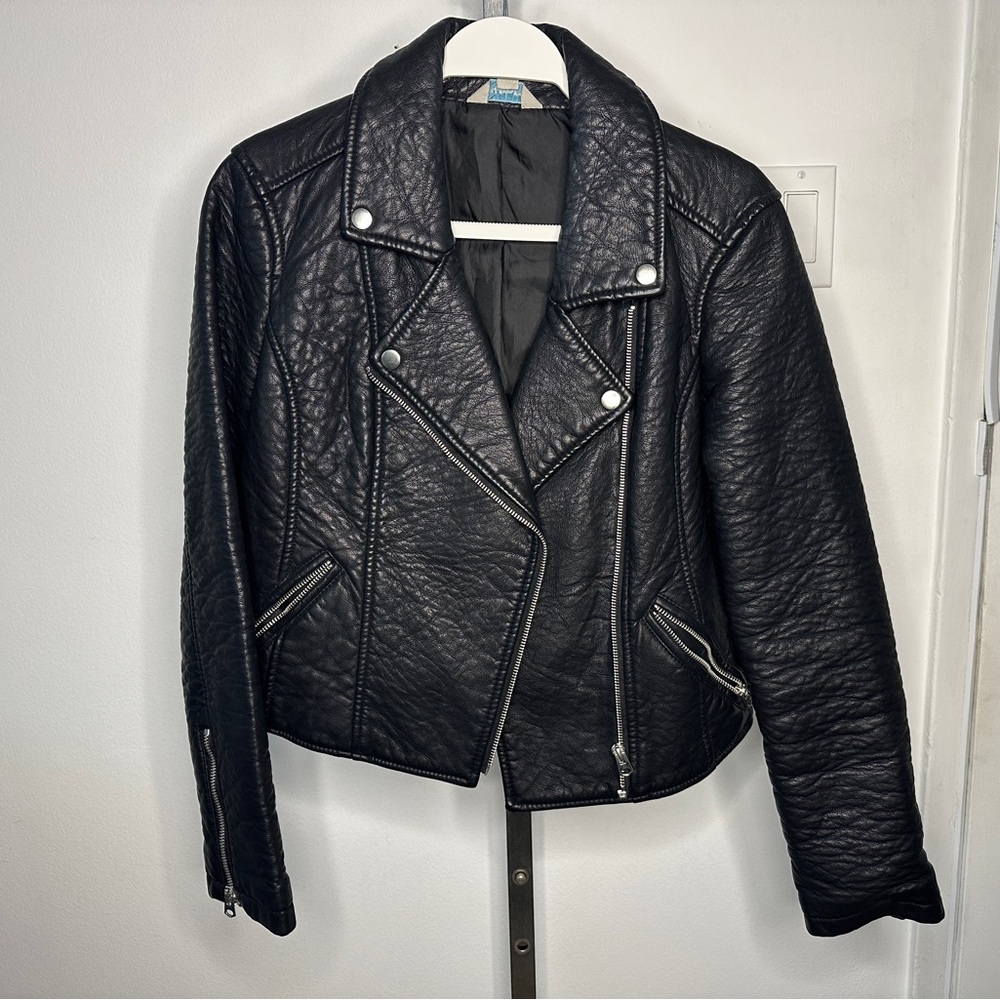belle sky Black Faux Leather Moto Jacket